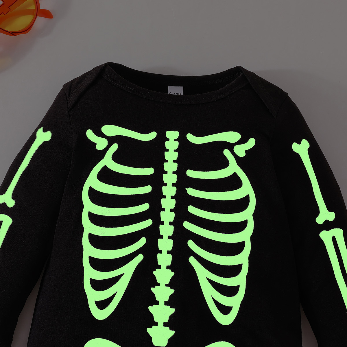 Spring and Autumn Baby Halloween Character Dress Up Fashion Night Light Skeleton jumpsuit_voghion.com