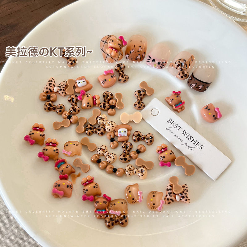 美甲饰品混装豹纹领结可爱立体美拉德kt猫冰透小熊卡通美甲装饰品|undefined