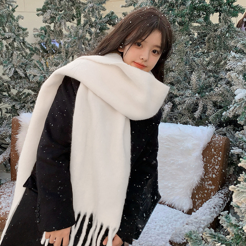 Bufanda Térmica de Color Liso con Flecos de Imitación Lana para Invierno