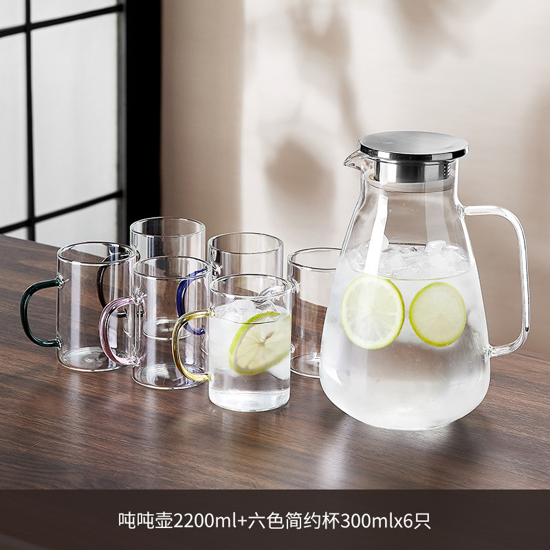 高温家庭用冷水ポット大容量ガラス冷水ポット冷水ティーポット白湯カップセット|undefined