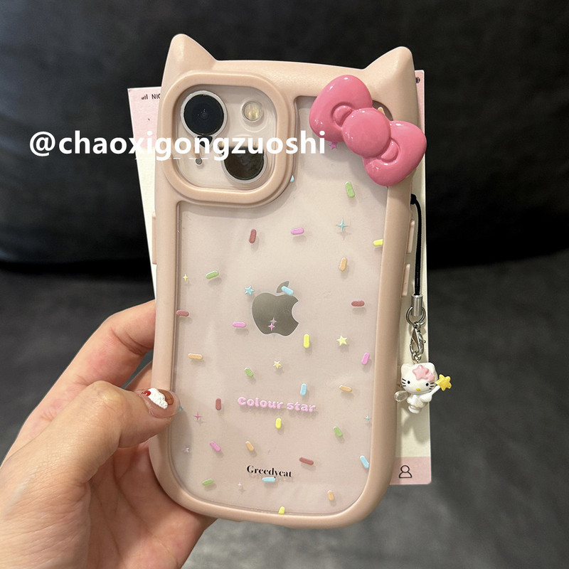 Three-dimensional cat ear color wave dot for iPhone15promax Apple 14 mobile phone case 13 bow 12 soft Three-dimensional cat ear color wave dot for iPhone15promax Apple 14 mobile phone case 13 bow 12 soft