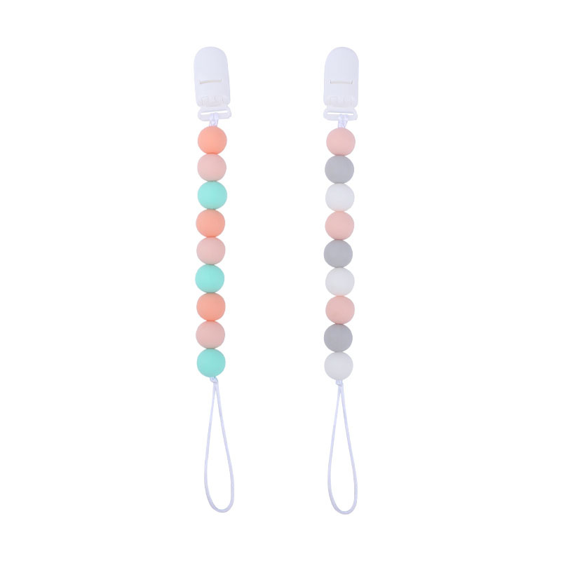 Suministros para bebés Cadena de chupete bebé creativo de silicona cuentas redondas clip de pezón anti-caída con dos juegos