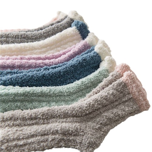 Coral velvet women's postpartum sleep autumn and winter mid-calf home thick padded nursing socks fuzzy floor socks