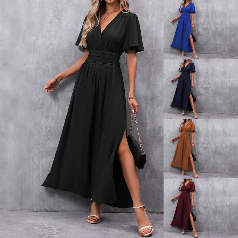 Elegant and Elegant Flying Sleeves, High Slit Dress with High Waist and Long Sleeves for Women Elegant and Elegant Flying Sleeves, High Slit Dress with High Waist and Long Sleeves for Women