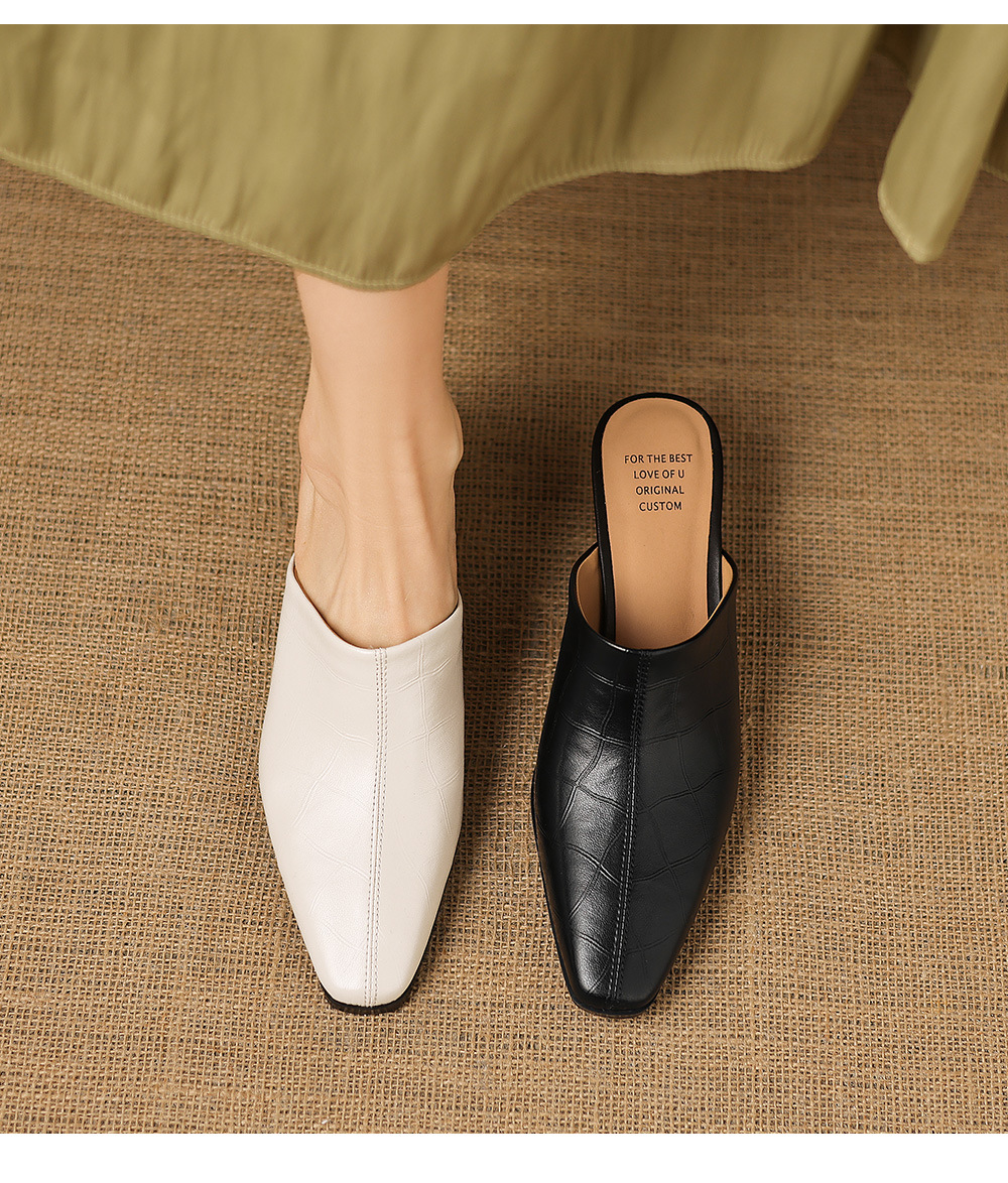 Dép sandal cao gót nữ mũi nhọn quai ngang da dê, gót 5 cm — đen chi tiết 2