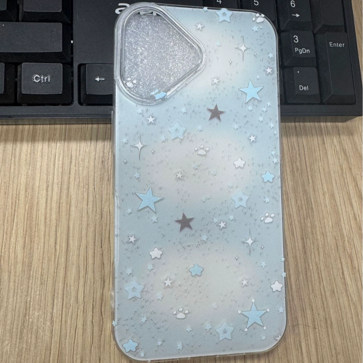 Phone case (Apple) iPhone 16 Pro Max compatible, double‑layer star pattern, white‑blue‑gray