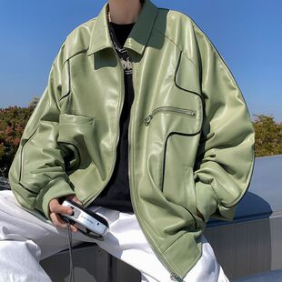 Spring and Autumn Leather Jacket Men's PU Genuine Leather Duffy Handsome Casual Retro Motorcycle Hong Kong Style Fashionable Handsome Fashionable Brand Korean Style Jacket