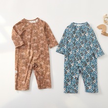 宝宝纯棉连体衣婴儿打底哈衣家居服保暖秋季数码印花爬爬服圆领