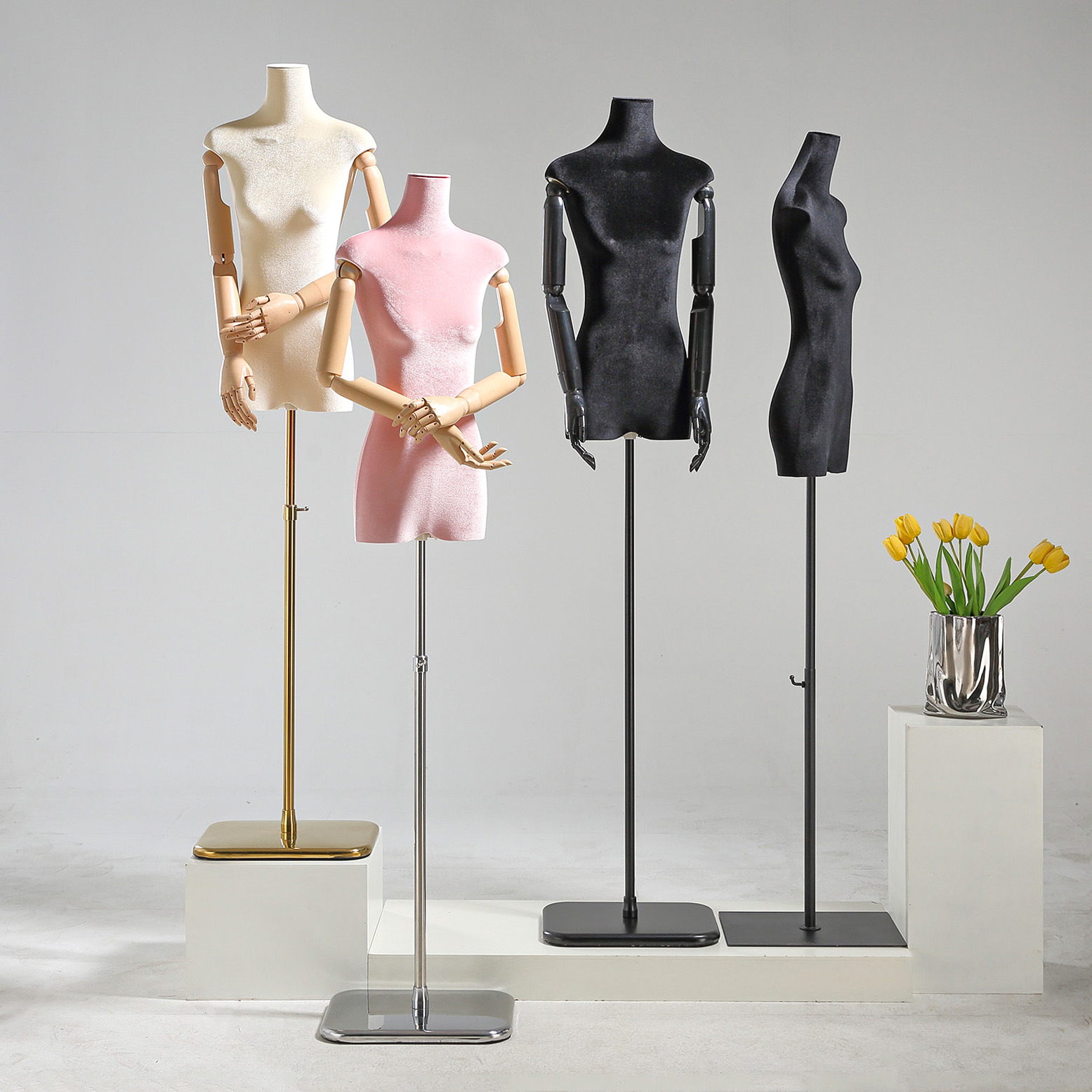 Modelo de tienda de ropa estante de exhibición de terciopelo pecho plano cuerpo plano ropa de mujer modelo de busto accesorios ventana estante modelo de plataforma image 1