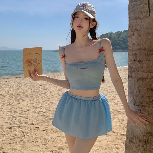 Summer 2025 new Korean hot girl sexy outfit vest women's desire lace suspender wears three-piece swimsuit