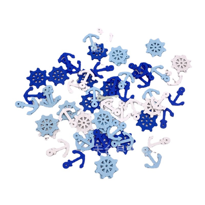 20*25mm ancla, 25mm timón de tres colores mezclados adornos de madera azul y blanco decorativo 100 piezas un paquete