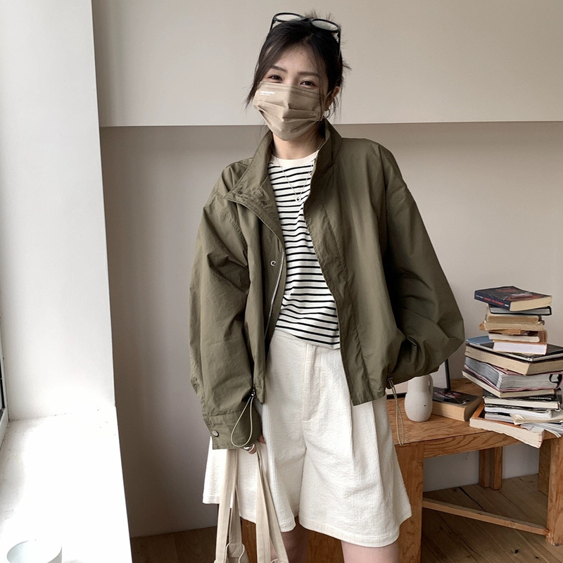 Spring and Autumn Jacket Autumn Collar Jacket Zipper Jacket Army Green New Jacket High Waist Short Chenille Spring and Autumn Jacket Autumn Collar Jacket Zipper Jacket Army Green New Jacket High Waist Short Chenille