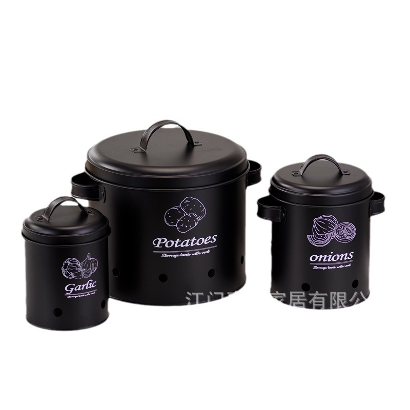 Barril de almacenamiento de patatas transfronterizas con orificio de ventilación, tanque de almacenamiento de cebolla y ajo, tanque de almacenamiento multifuncional de hierro