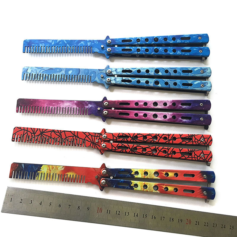 户外野营全钢3D彩钛蝴蝶梳子（未开刃）训练工具折叠蝴蝶甩梳|ms