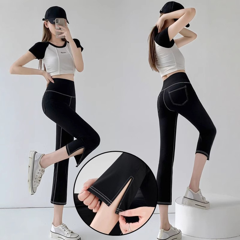 Customized Three-Point Shark Pants for Women, Thin, Slim-Fitting, Boot-Cut Pants, High-Waisted, Tummy-Tightening, Butt-Lifting, Slit Yoga Pants