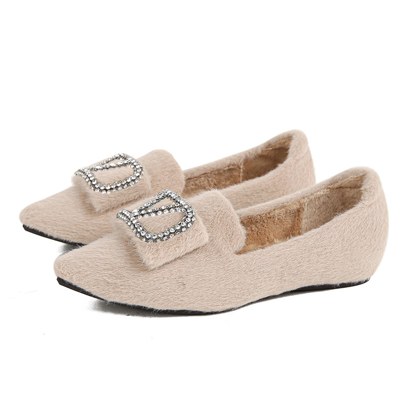 Women's winter mink fur single shoes with added velvet and fur,  new pointed cotton scoop shoes, plus plus size women's shoes 41-43