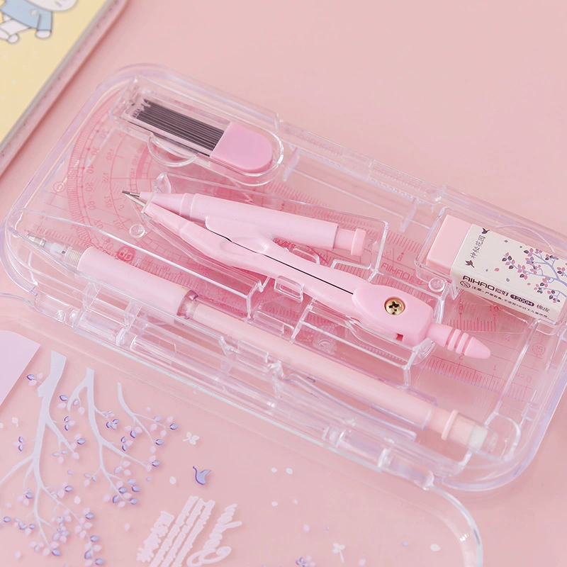 爱好 Circular ruler plus a ruler four -piece primary and middle school students draw straight triangle corner queen -instrument stationery supplies