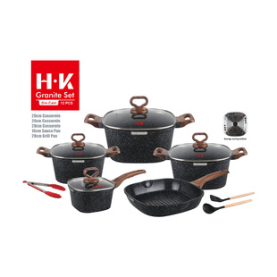 12 Pcs Die Casting Aluminum Square Cooking Pot Cookware Sets