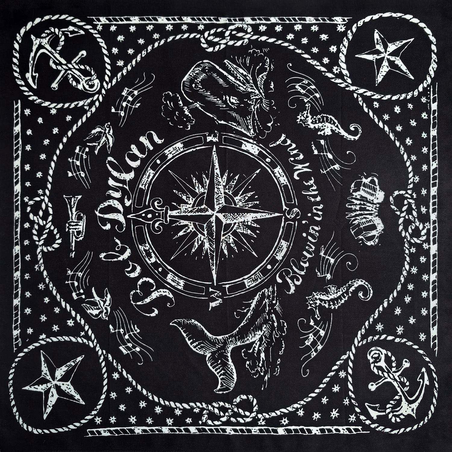 Pure cotton nautical print bandana, casual decorative headscarf for sailors and crew members, hip-hop street dance and cycling headscarf