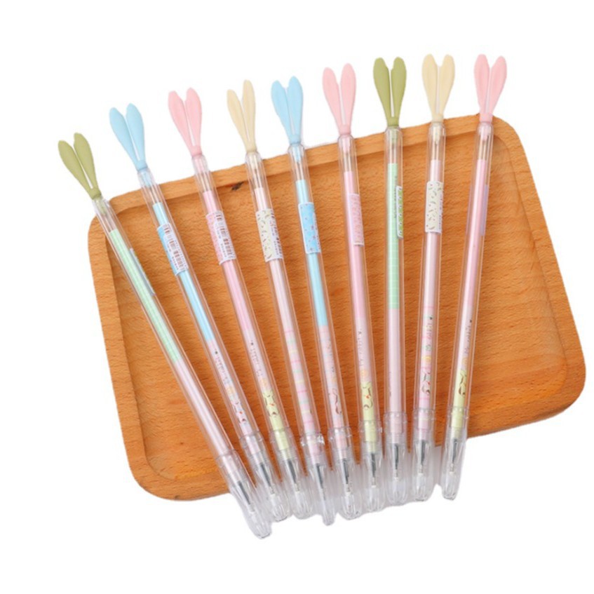 Lindo dibujos animados fresco luminoso conejo largo oído firma pluma con enchufe de polvo pluma de gel pluma de agua de alta calidad