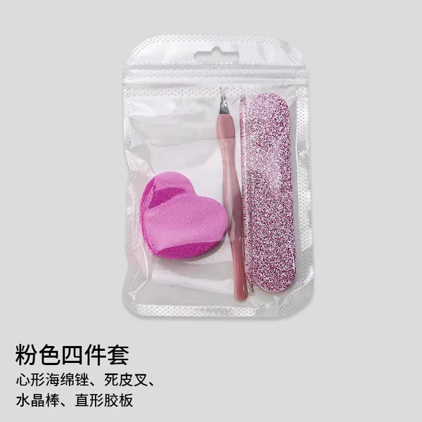 Manicure Tools Glitter Three-Piece Set Crystal Dot Drill Stick Heart-Shaped Tofu Block Polishing and Shaping Wood Chip File Set