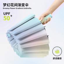 红叶三折晴雨两用数码印渐变女士加厚黑胶防晒防紫外线晴雨两用伞