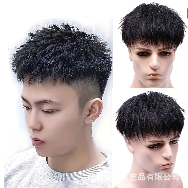 Human Hair Men's Real Hair Wig Fashionable Fluffy Short Hair Morgan Perm Top Hairpiece Direct Sale from Manufacturer