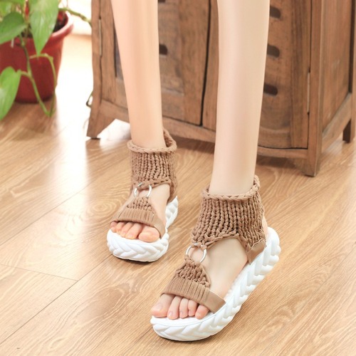 Women's Loose Fit Thick Sole Lightweight Knitted Slippers, Round Head Roman Casual Knit Shoes