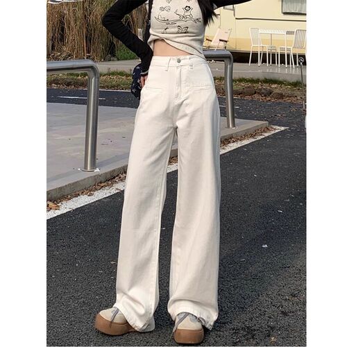 Women's Summer Thin White Straight Leg Pants with High Waist, Loose and Flowy, 2025 New Style, Floor-Length, Slimming