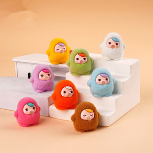 Cute Flocked Small Ornaments, Bubbling Bitchi Plush Series Blind Box, Trendy Cute Dolls, Desktop Resin Ornaments