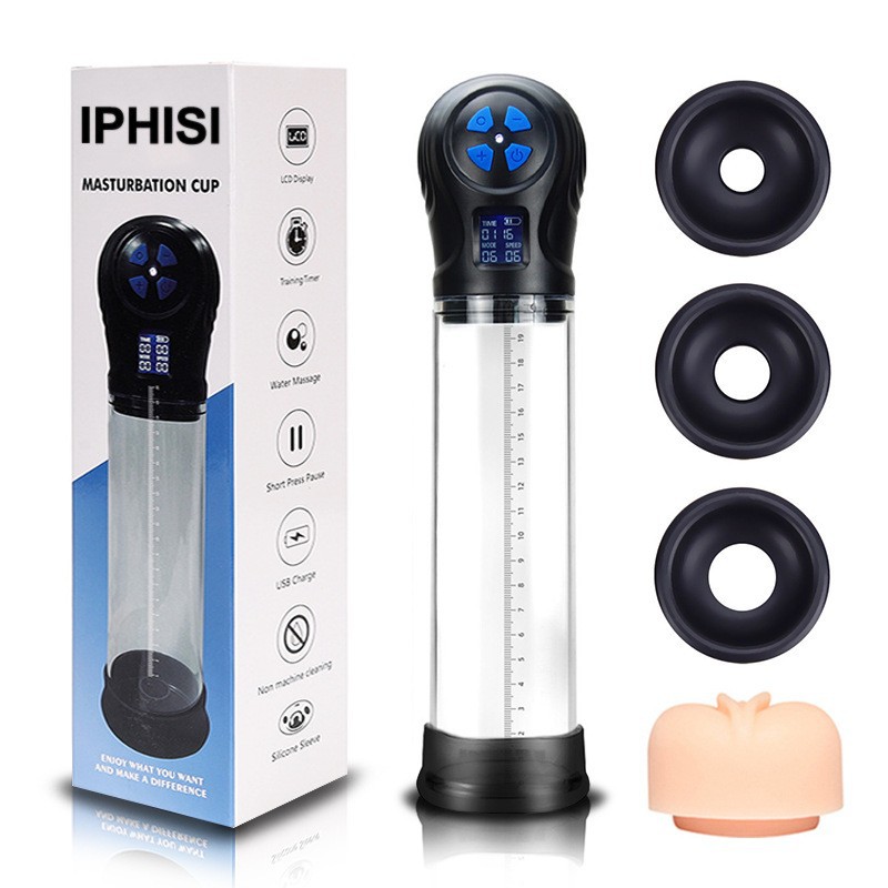 IPHISI LCD spa Taza eléctrica pene bomba masculina Ampliación de carga juguetes sexuales ejercitador juguetes adultos del sexo