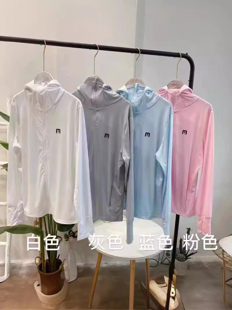 2024新型ウサギ二代氷糸日焼け止め服衝突色つなぎ日焼け止めシャツカップル黒ゴム日焼け止め服紫外線