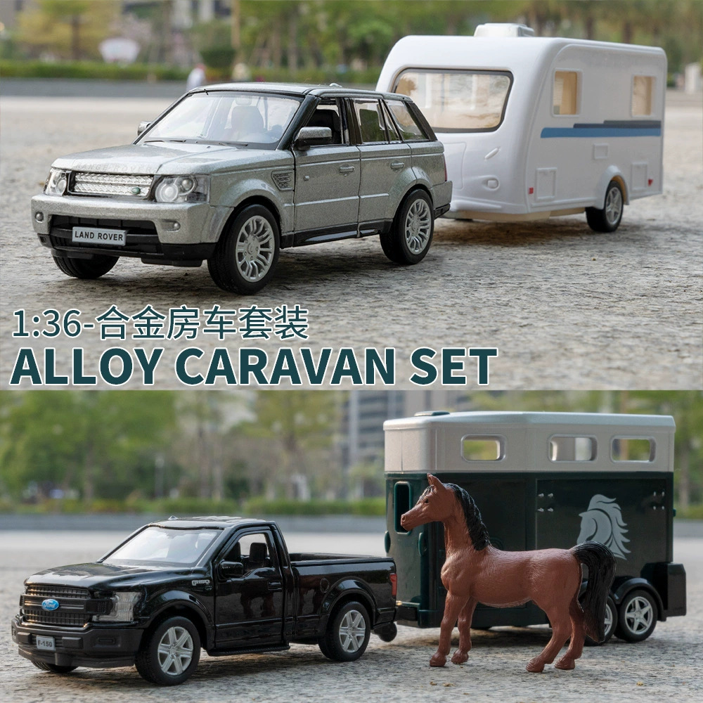 [boxed] huadawei simulation 1:36 alloy defender range rover F150 trailer saloon car model toy car wholesale