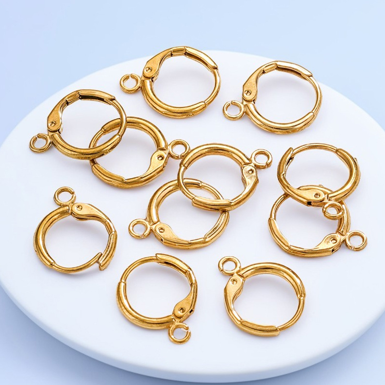 Acero inoxidable recubierto de oro de 18 quilates gancho francés redondo de un solo orificio gancho para la oreja anillo de la oreja diy aretes hechos a mano aretes dorados
