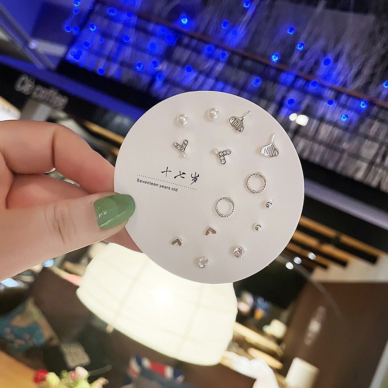 女性用コンパクトミニインズピアス S925 シルバー針 1週間ピアス 7点セット 爽やかで甘い組み合わせ|undefined
