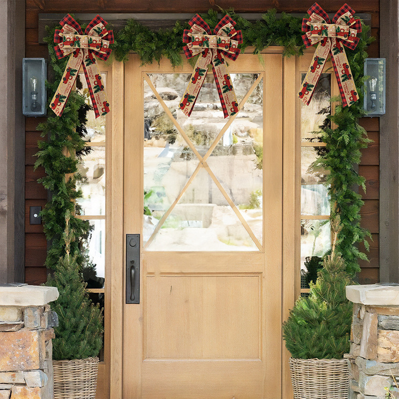 Adornos navideños Lazo navideño Guirnalda navideña Decoración Colgante para árbol de Navidad Caja de regalo Cinta a cuadros_voghion.com