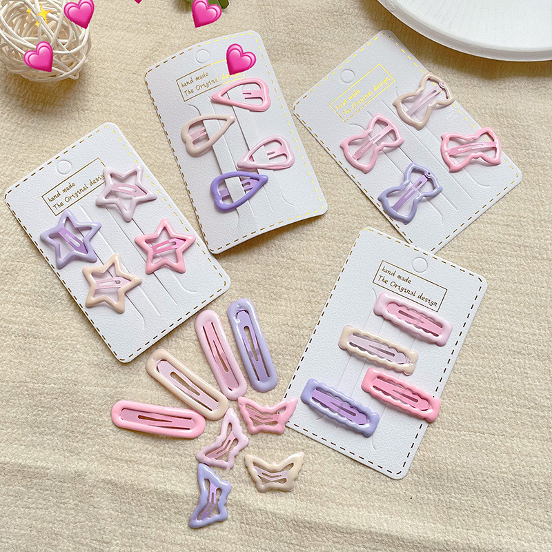 32-Piece Set of Cream-Colored Bb Hair Clips, Pink Cute Cherry Blossom Series, Heart-Shaped, Bow, Star, Little Bear, and Small Hair Clips