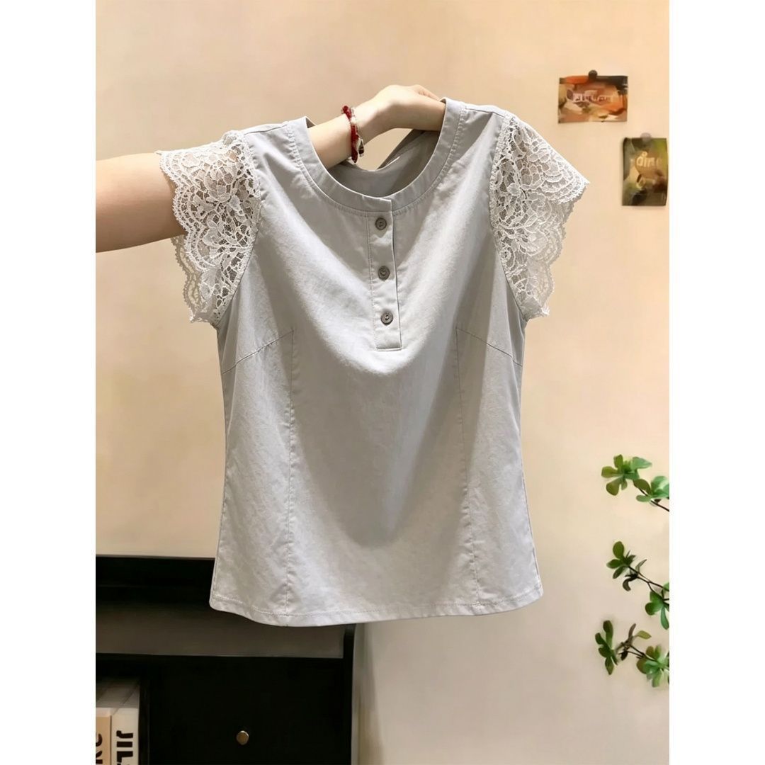 Plus-size Korean-style Lace Patchwork Short-sleeve T-shirt For Women,...