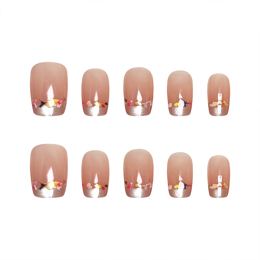 Pegatinas de uñas simples y elegantes que realzan el cutis, piezas de uñas coloridas con efecto ojo de gato para manicura francesa, uñas postizas hechas a mano de 10 piezas. image 6