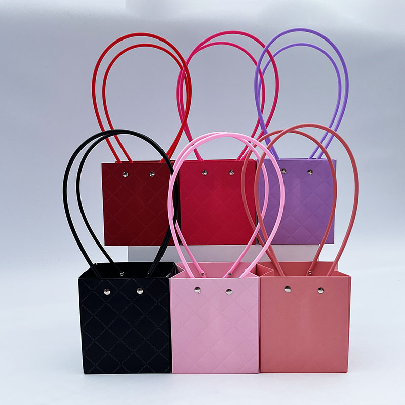 鲜花中号方形手提袋花艺包装材料防水覆膜牛皮纸手提花袋