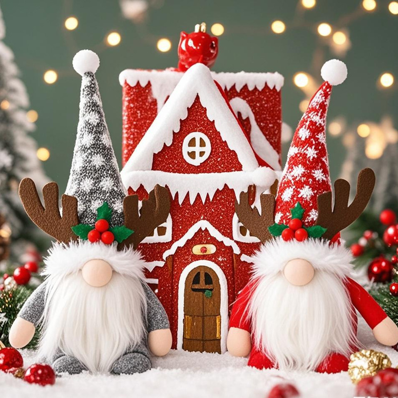 跨境无脸老人玩偶摆件地精圣诞发光娃娃带角灯光麋鹿鲁道夫公仔