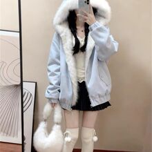 甜美可爱连帽外套女冬季新款毛毛拼接设计感双面两穿加厚保暖棉服