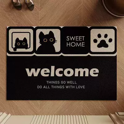 Cartoon-Style Entrance Door Mat with Silk Loops, Durable and Customizable, Suitable for Indoor and Outdoor Use, Easy to Clean, Removes Sand and Dirt (Avtomobil döşəmə paspasları) - cat-train-welcome-4060cm-silk-circle