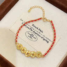 2025年新款新中式碎碎冰五帝钱红绳手链超闪轻奢小众编织手绳