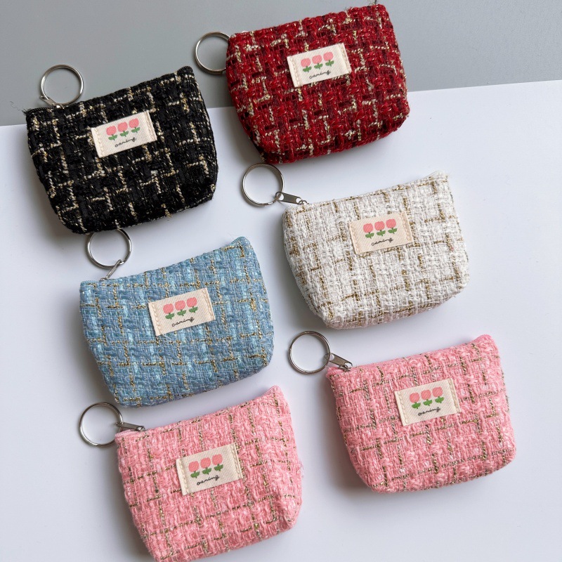 New Style Chanel-Style Fabric Small Wallet Portable Storage Card Holder Key Ring Hanging Bag Hand-Held Coin Purse Wholesale