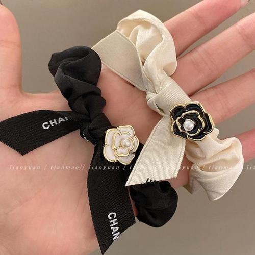  New Camellia Hair Tie Headband High-end Elegant Rubber Band Women’s Hair Tie Retro Simple Leather Case