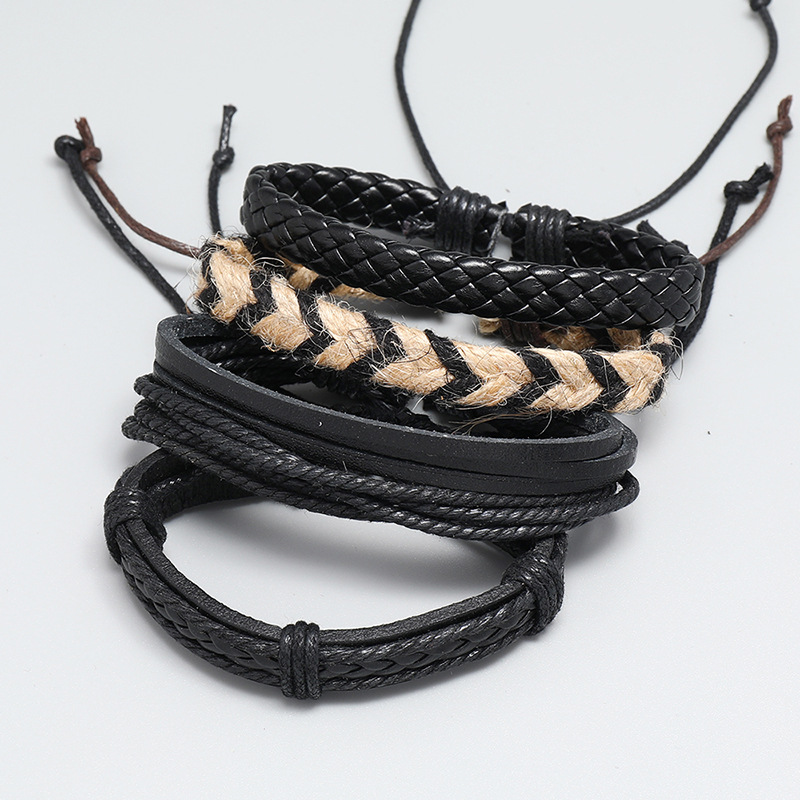 fashion jewelry simple personality woven retro leather bracelet diy4 combination set