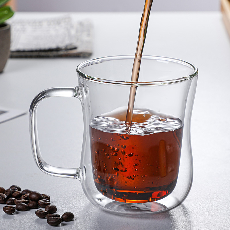 Taza de vidrio de alto silicio de silicio resistente a altas temperaturas, cinta transparente creativa para el té de flores, taza de café de leche, taza de vidrio de doble capa aislante