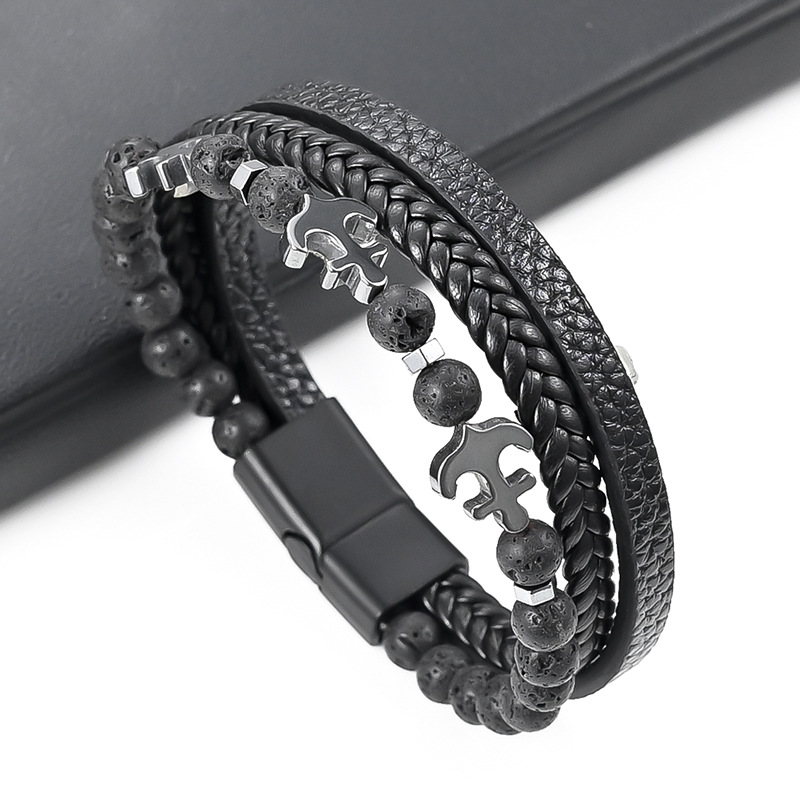 Solid Color Pattern Retro Punk Solid Color Pu Leather Zinc Alloy Plating Men's Bracelets Men Cord & Leather Bracelets