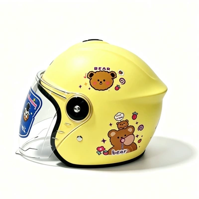 warm half helmet, girls' motorcycle — Motosiklet kaskı (dəbilqə) - 803-yellow-little-bear
